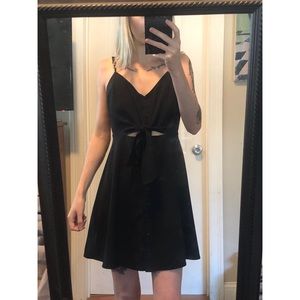 Black button down tie front cut out mini dress